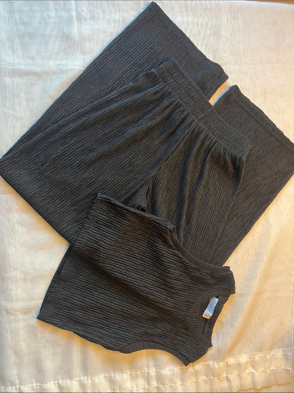 Love Poem Crinkle Wide Leg Pants & Tank Set - Black